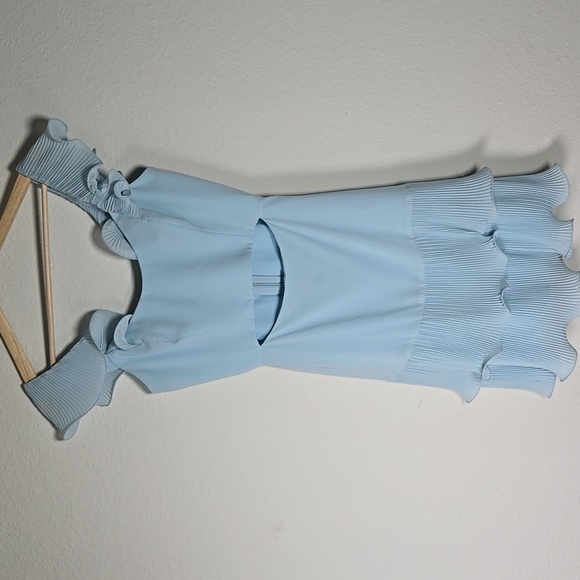 BCBGMaxAzria Asher Powder Blue Flutter Sleeve Mini Cutout Frilly Ruffle dress - Picture 5 of 10